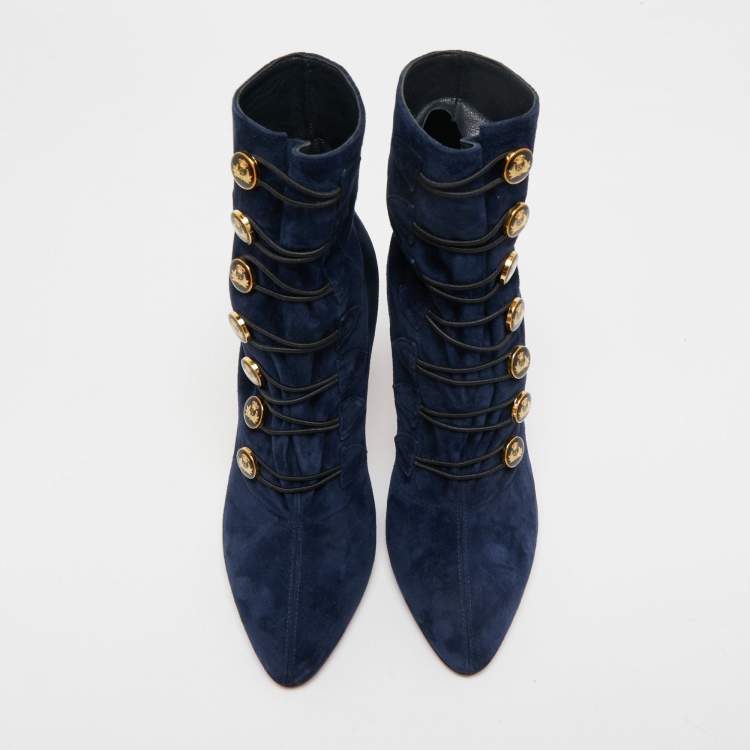 Pre Owned Christian Louboutin Navy Blue Suede Frenchissima Ankle Boots Size 36