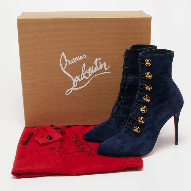 Pre Owned Christian Louboutin Navy Blue Suede Frenchissima Ankle Boots Size 36