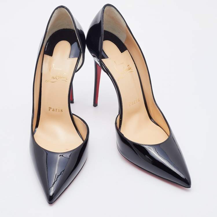 Pre Owned Christian Louboutin Black Patent Leather Iriza D'orsay Pumps Size 39