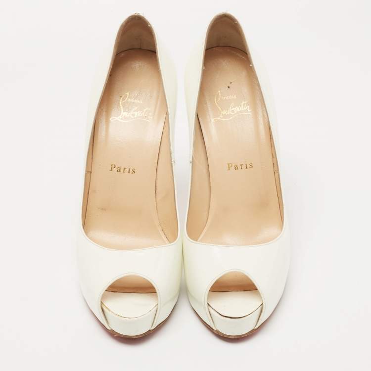 Pre Owned Christian Louboutin White Patent Leather New Very Prive Pumps Size 40