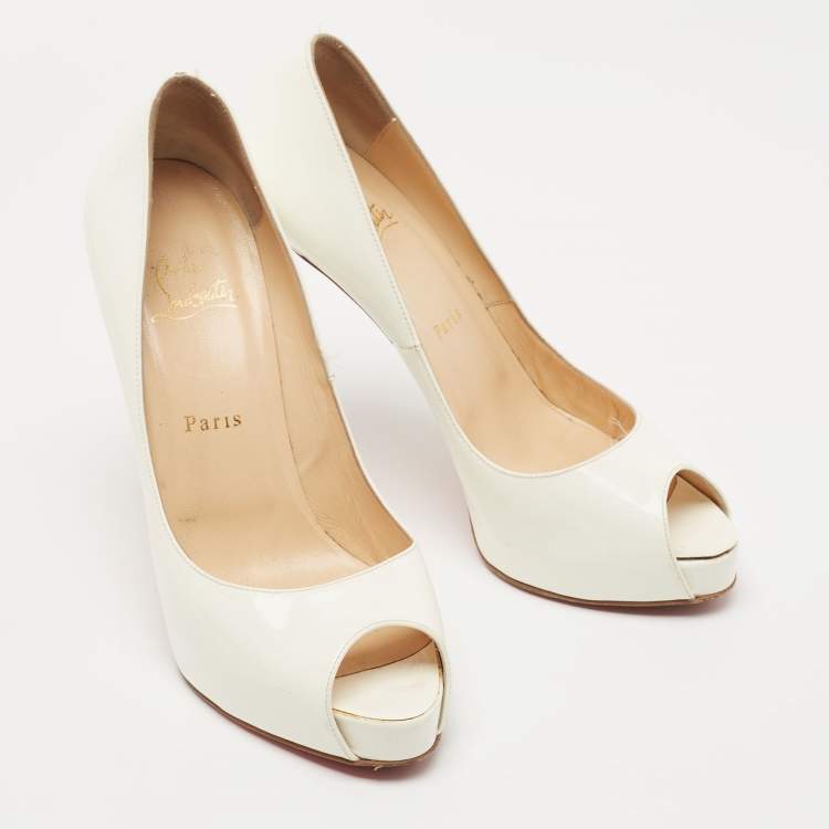 Pre Owned Christian Louboutin White Patent Leather New Very Prive Pumps Size 40