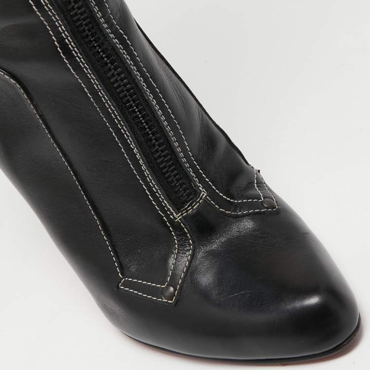 Pre Owned Christian Louboutin Black Leather Knee Length Boots Size 39.5