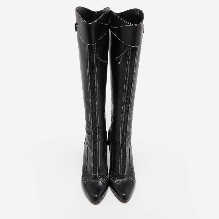 Pre Owned Christian Louboutin Black Leather Knee Length Boots Size 39.5