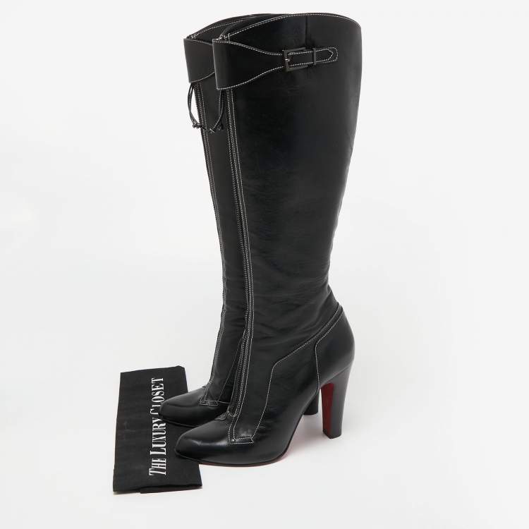 Pre Owned Christian Louboutin Black Leather Knee Length Boots Size 39.5