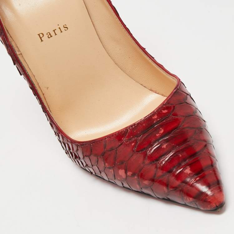 Pre Owned Christian Louboutin Dark Red Python So Kate Pumps Size 39