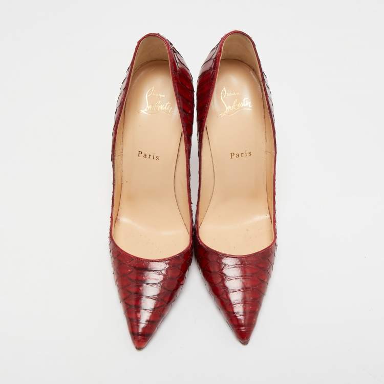 Pre Owned Christian Louboutin Dark Red Python So Kate Pumps Size 39