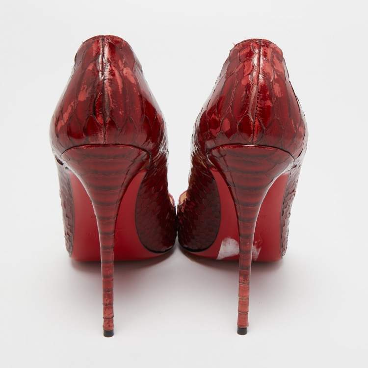 Pre Owned Christian Louboutin Dark Red Python So Kate Pumps Size 39