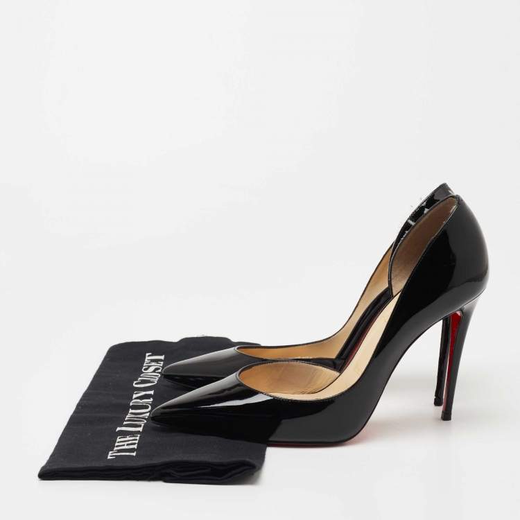 Pre Owned Christian Louboutin Black Patent Leather Iriza Pumps Size 38