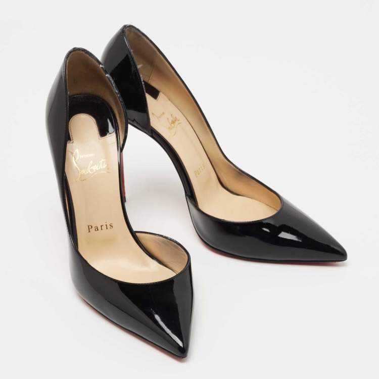 Pre Owned Christian Louboutin Black Patent Leather Iriza Pumps Size 38