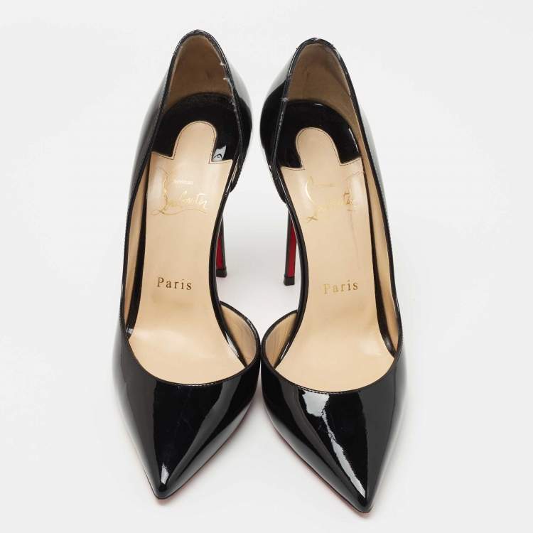 Pre Owned Christian Louboutin Black Patent Leather Iriza Pumps Size 38