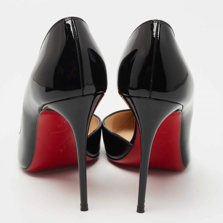 Pre Owned Christian Louboutin Black Patent Leather Iriza Pumps Size 38