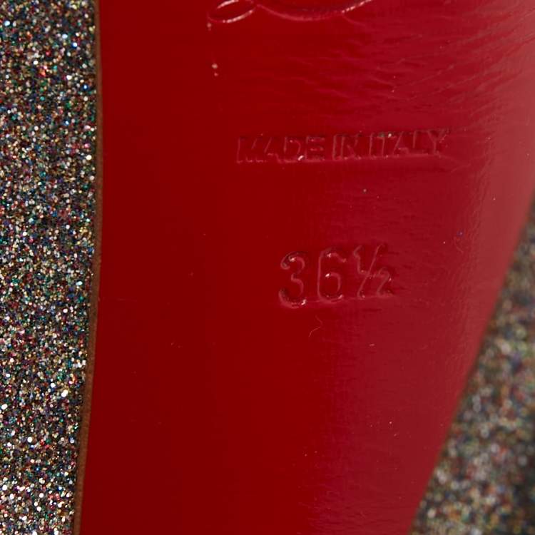 Pre Owned Christian Louboutin Multicolor Glitter Lady Peep Slingback Pumps Size 36.5