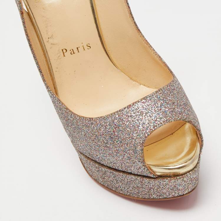 Pre Owned Christian Louboutin Multicolor Glitter Lady Peep Slingback Pumps Size 36.5