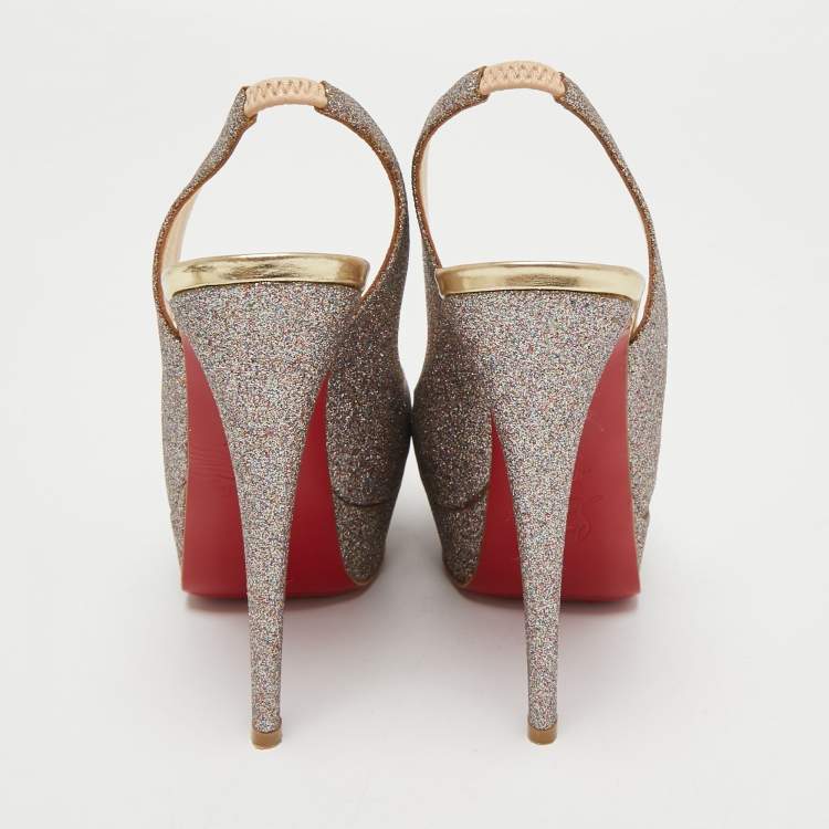 Pre Owned Christian Louboutin Multicolor Glitter Lady Peep Slingback Pumps Size 36.5