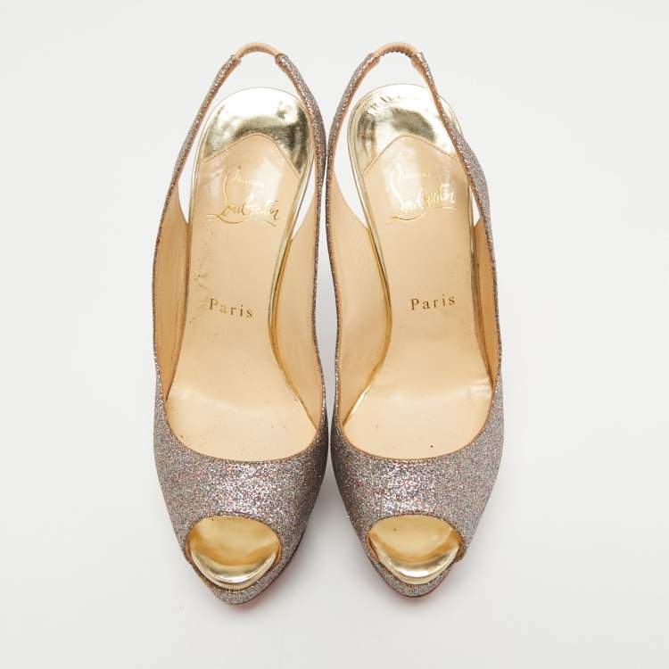 Pre Owned Christian Louboutin Multicolor Glitter Lady Peep Slingback Pumps Size 36.5
