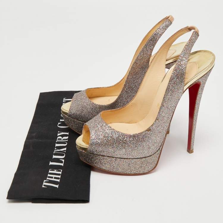Pre Owned Christian Louboutin Multicolor Glitter Lady Peep Slingback Pumps Size 36.5