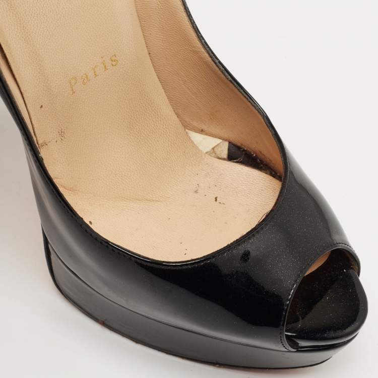 Pre Owned Christian Louboutin Black Patent Leather Lady Peep Pumps Size 37.5