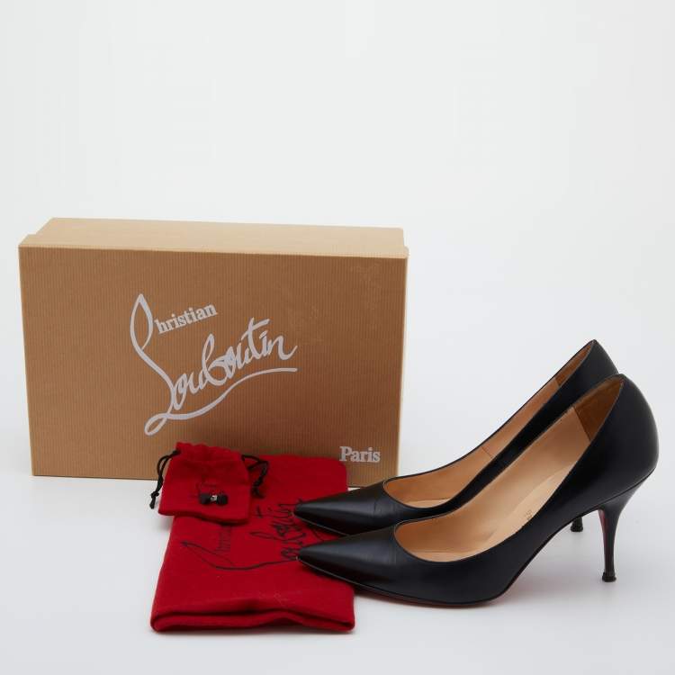 Pre Owned Christian Louboutin Black Leather So Kate Pointed Toe Pumps Size 36.5
