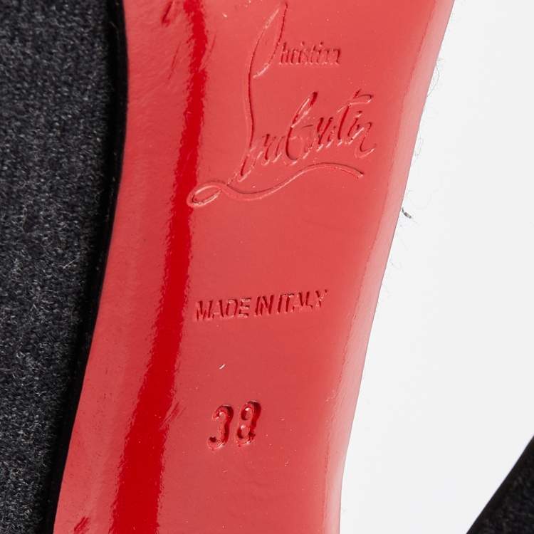 مملوكة مسبقًا Christian Louboutin Grey Felt Fabric Flannel Lady Peep Toe Lace Up Oxford Booties Size 38