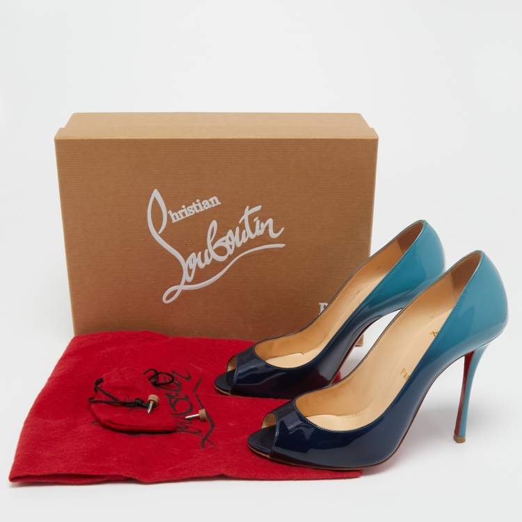 Pre Owned Christian Louboutin Two Tone Patent Leather Yootish Peep Toe Pumps Size 38