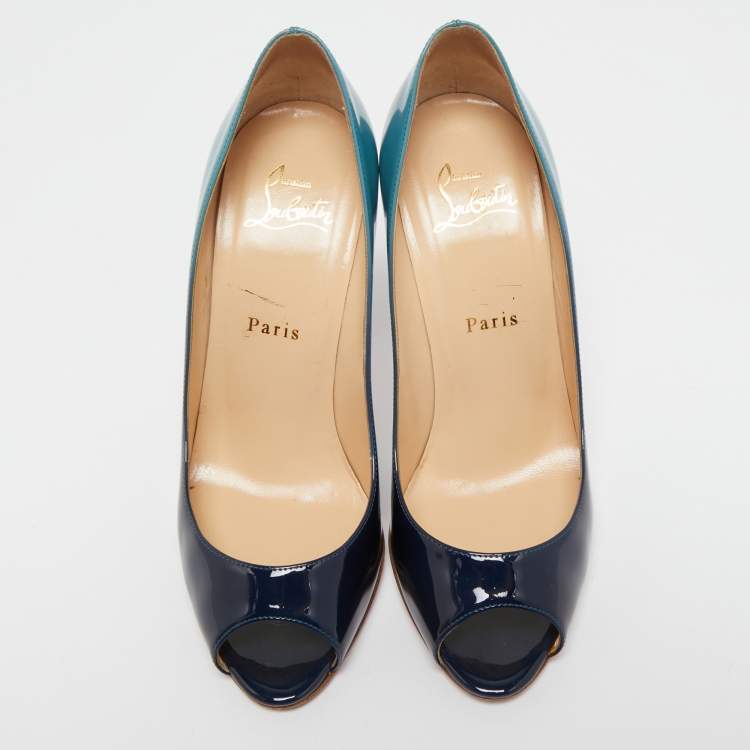 Pre Owned Christian Louboutin Two Tone Patent Leather Yootish Peep Toe Pumps Size 38