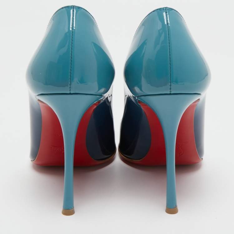 Pre Owned Christian Louboutin Two Tone Patent Leather Yootish Peep Toe Pumps Size 38