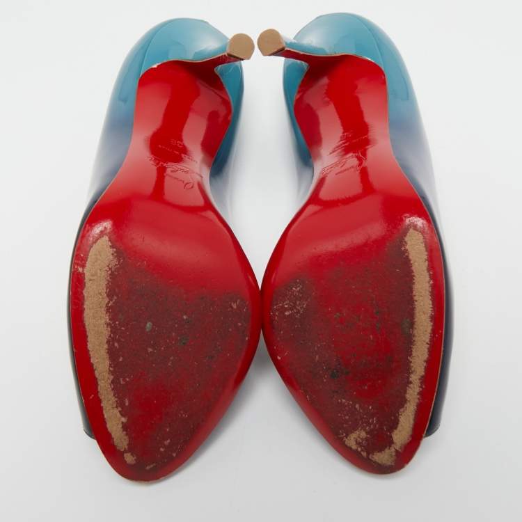 Pre Owned Christian Louboutin Two Tone Patent Leather Yootish Peep Toe Pumps Size 38