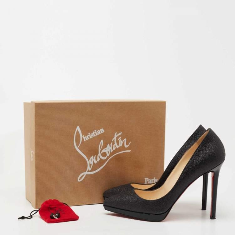 Pre Owned Christian Louboutin Black Glitter Pigalle Plato Pumps Size 38