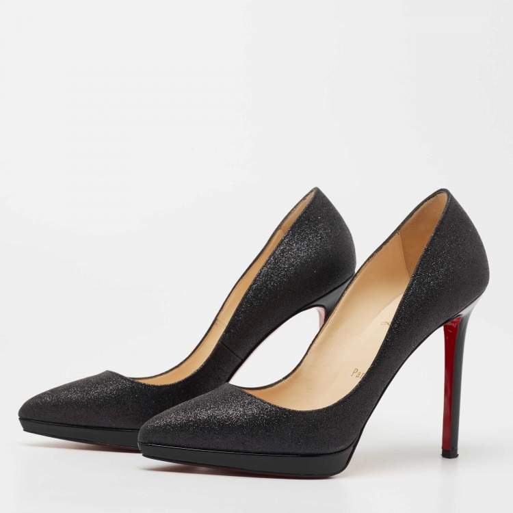 Pre Owned Christian Louboutin Black Glitter Pigalle Plato Pumps Size 38