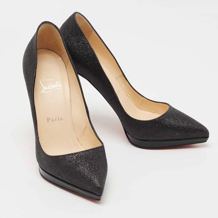 Pre Owned Christian Louboutin Black Glitter Pigalle Plato Pumps Size 38