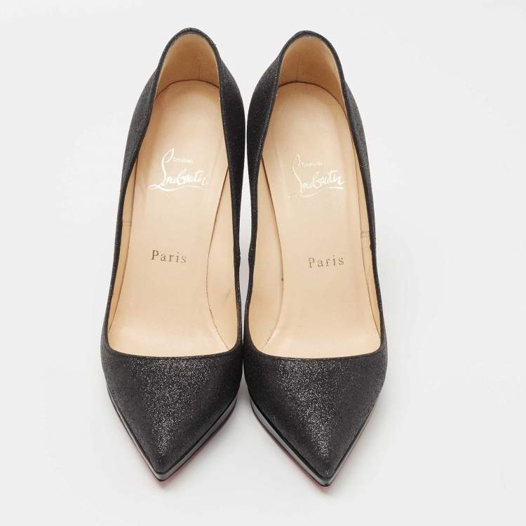 Pre Owned Christian Louboutin Black Glitter Pigalle Plato Pumps Size 38