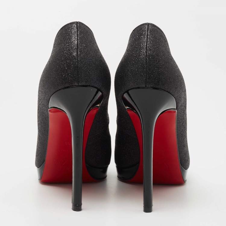 Pre Owned Christian Louboutin Black Glitter Pigalle Plato Pumps Size 38