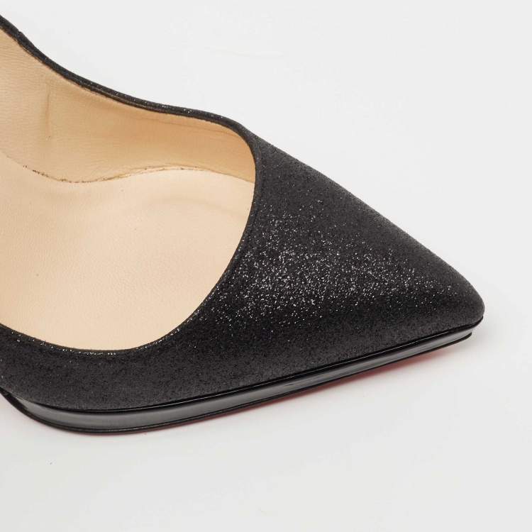Pre Owned Christian Louboutin Black Glitter Pigalle Plato Pumps Size 38