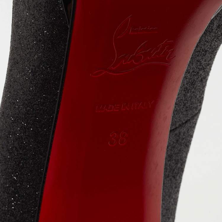 Pre Owned Christian Louboutin Black Glitter Pigalle Plato Pumps Size 38