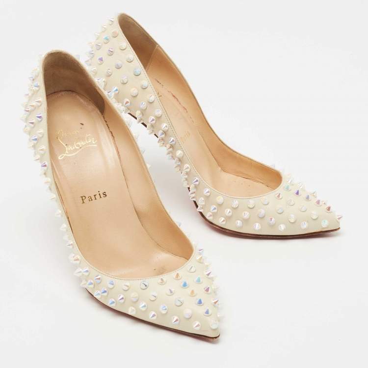 Pre Owned Christian Louboutin Cream Leather Pigalle Follies Spikes Pumps Size 39