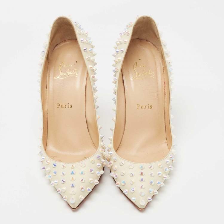 Pre Owned Christian Louboutin Cream Leather Pigalle Follies Spikes Pumps Size 39