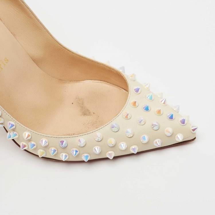 Pre Owned Christian Louboutin Cream Leather Pigalle Follies Spikes Pumps Size 39