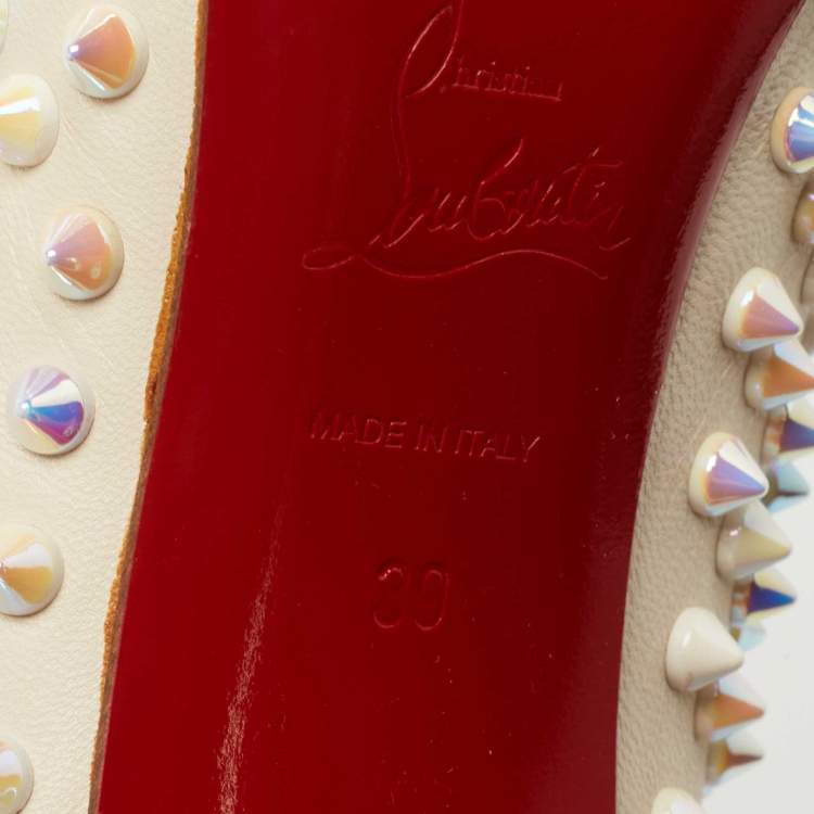 Pre Owned Christian Louboutin Cream Leather Pigalle Follies Spikes Pumps Size 39