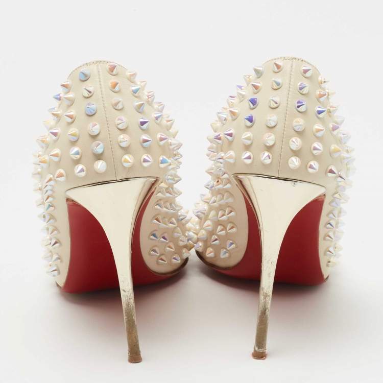 Pre Owned Christian Louboutin Cream Leather Pigalle Follies Spikes Pumps Size 39