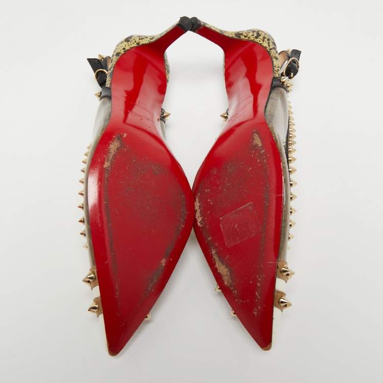 Pre Owned Christian Louboutin Tricolor Patent Leather and PVC Manovra Slingback Pumps Size 40