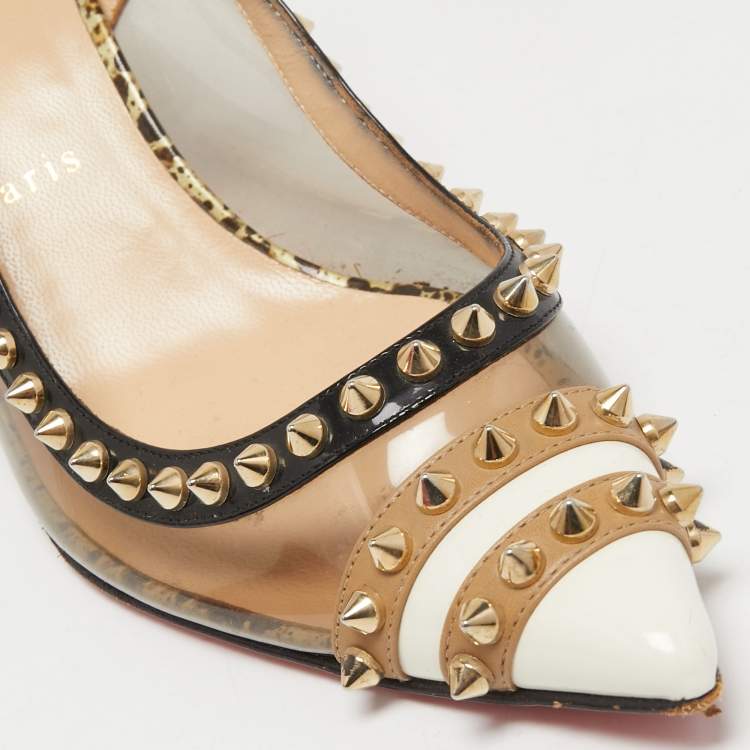 Pre Owned Christian Louboutin Tricolor Patent Leather and PVC Manovra Slingback Pumps Size 40