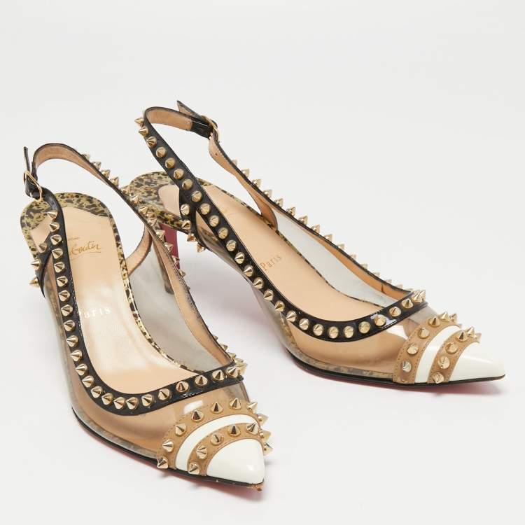 Pre Owned Christian Louboutin Tricolor Patent Leather and PVC Manovra Slingback Pumps Size 40