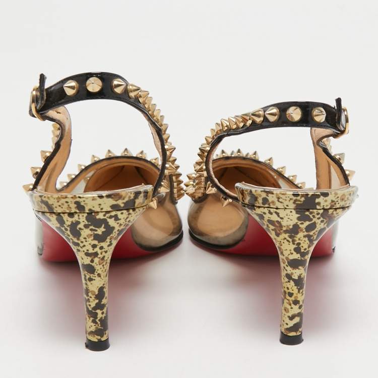 Pre Owned Christian Louboutin Tricolor Patent Leather and PVC Manovra Slingback Pumps Size 40