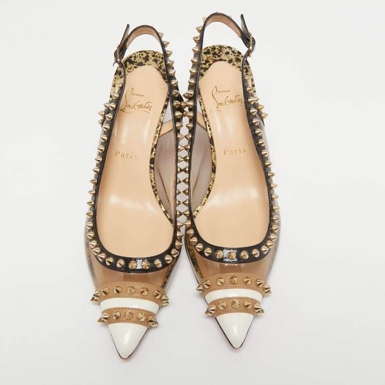 Pre Owned Christian Louboutin Tricolor Patent Leather and PVC Manovra Slingback Pumps Size 40