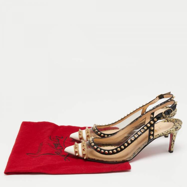 Pre Owned Christian Louboutin Tricolor Patent Leather and PVC Manovra Slingback Pumps Size 40