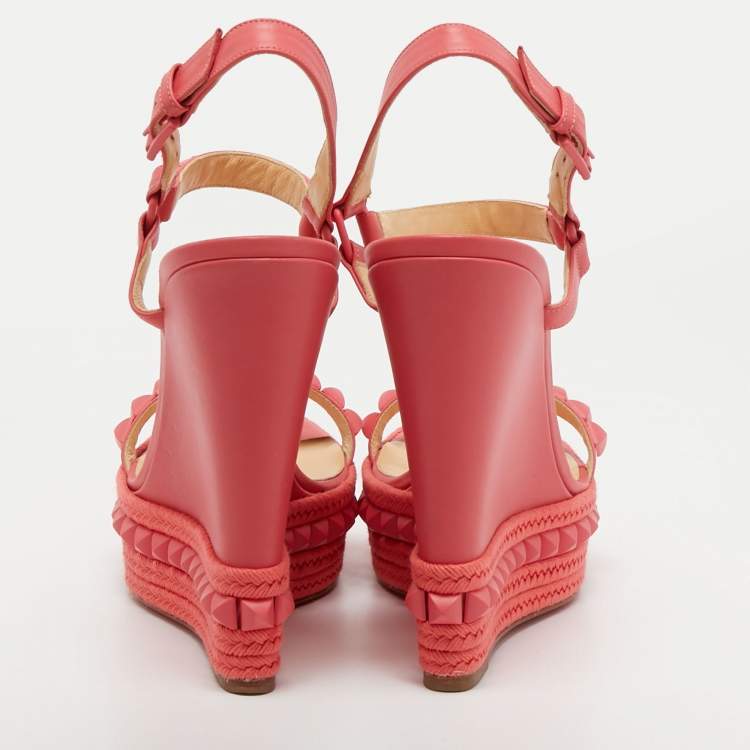 Pre Owned Christian Louboutin Pink Leather Pyraclou Wedge  Sandals Size 41