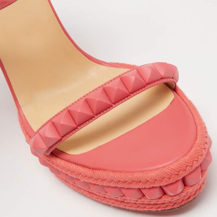 Pre Owned Christian Louboutin Pink Leather Pyraclou Wedge  Sandals Size 41