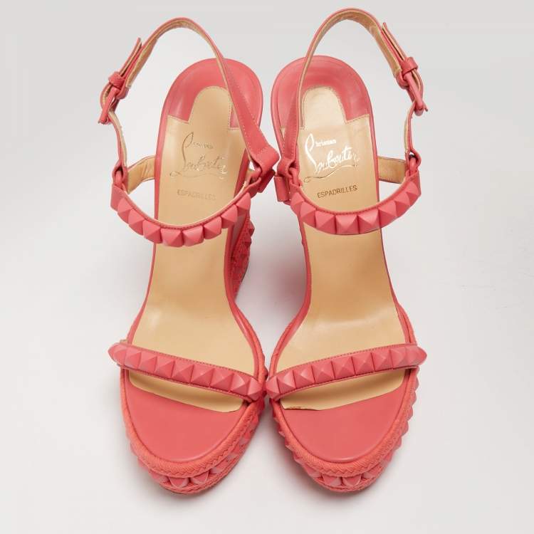 Pre Owned Christian Louboutin Pink Leather Pyraclou Wedge  Sandals Size 41