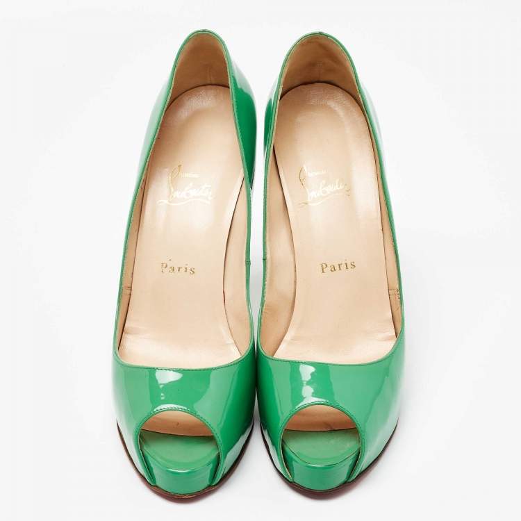 Pre Owned Christian Louboutin Green Patent Leather Very Prive Pumps Size 41