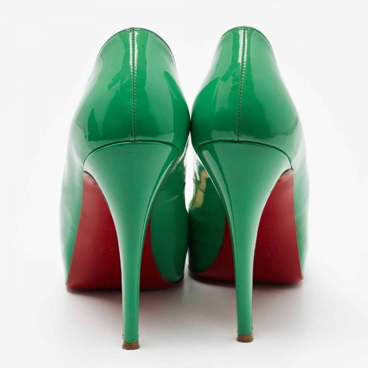 Pre Owned Christian Louboutin Green Patent Leather Very Prive Pumps Size 41